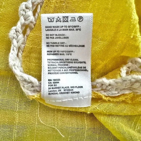 FREE PEOPLE | Yellow Cream Sundial Gauze Crochet Kimono Wrap Topper | One Size - Picture 10 of 10